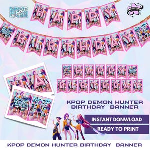 Kpop Demon Hunters Birthday Banner | Kpop Demon Hunters Party Decor | Huntrix Party Decor | Saja Boys Birthday Banner | Instant Download