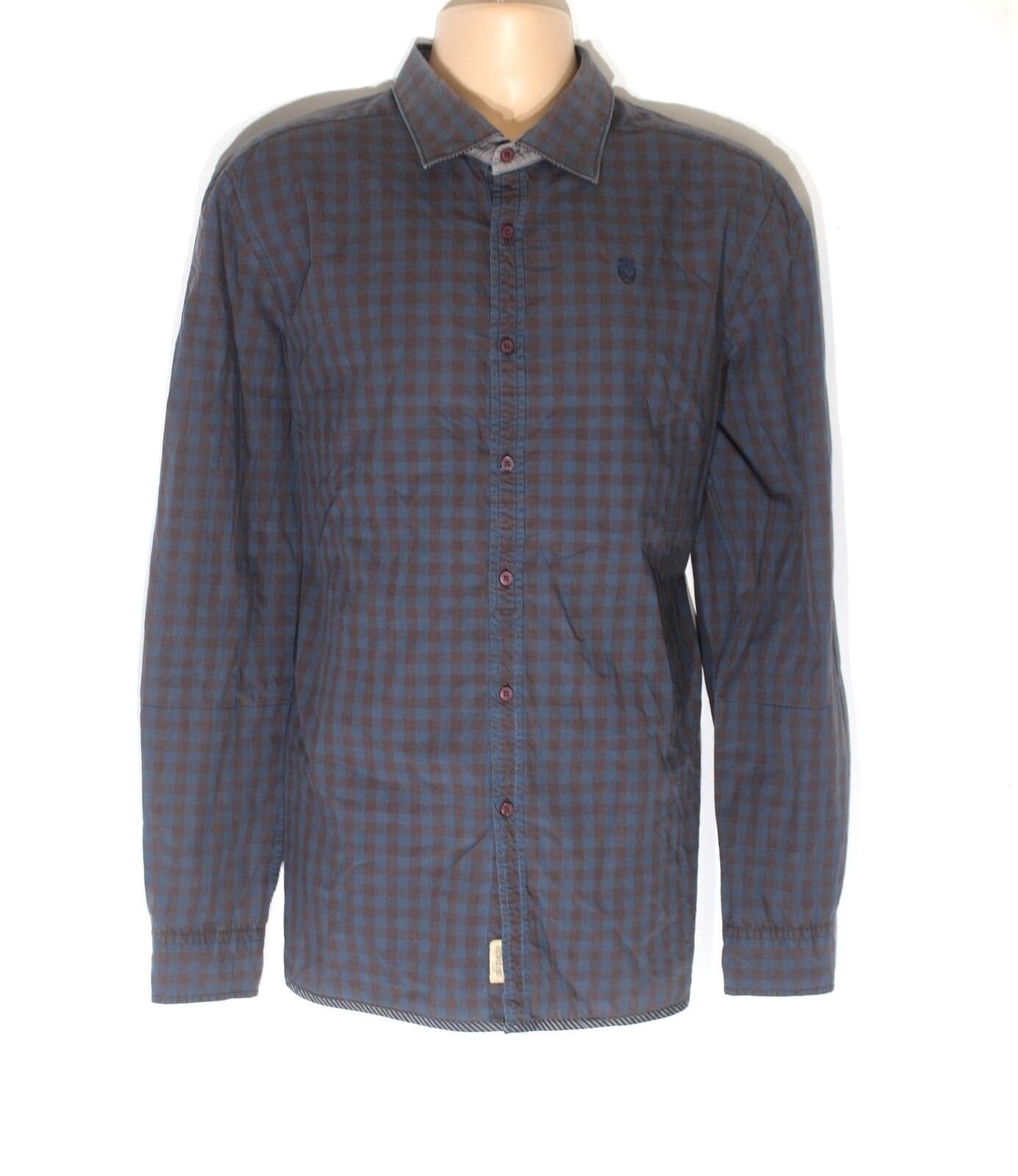 Image of Men's Vintage Dstrezzed Semi Fitted Long Sleeve Check Blue Cotton Shirt Size Xl 2Xl