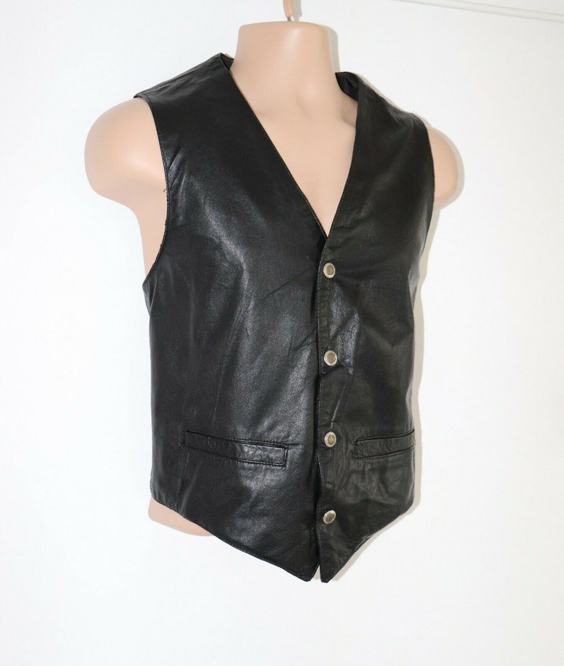 Men's Vintage Fitted Black 100 Leather Waistcoat Vest Etsy