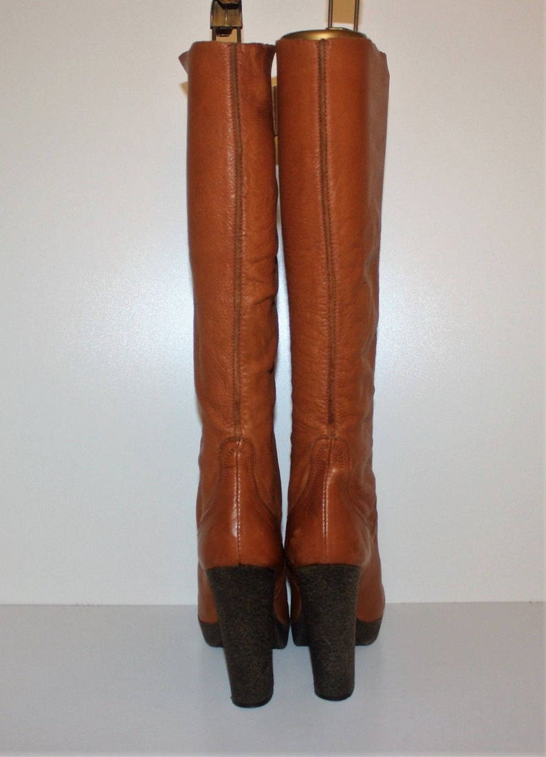 Women/'s Vintage MISS SXTY Tan Real Leather Pull On Platform Boots Size UK2 EU35