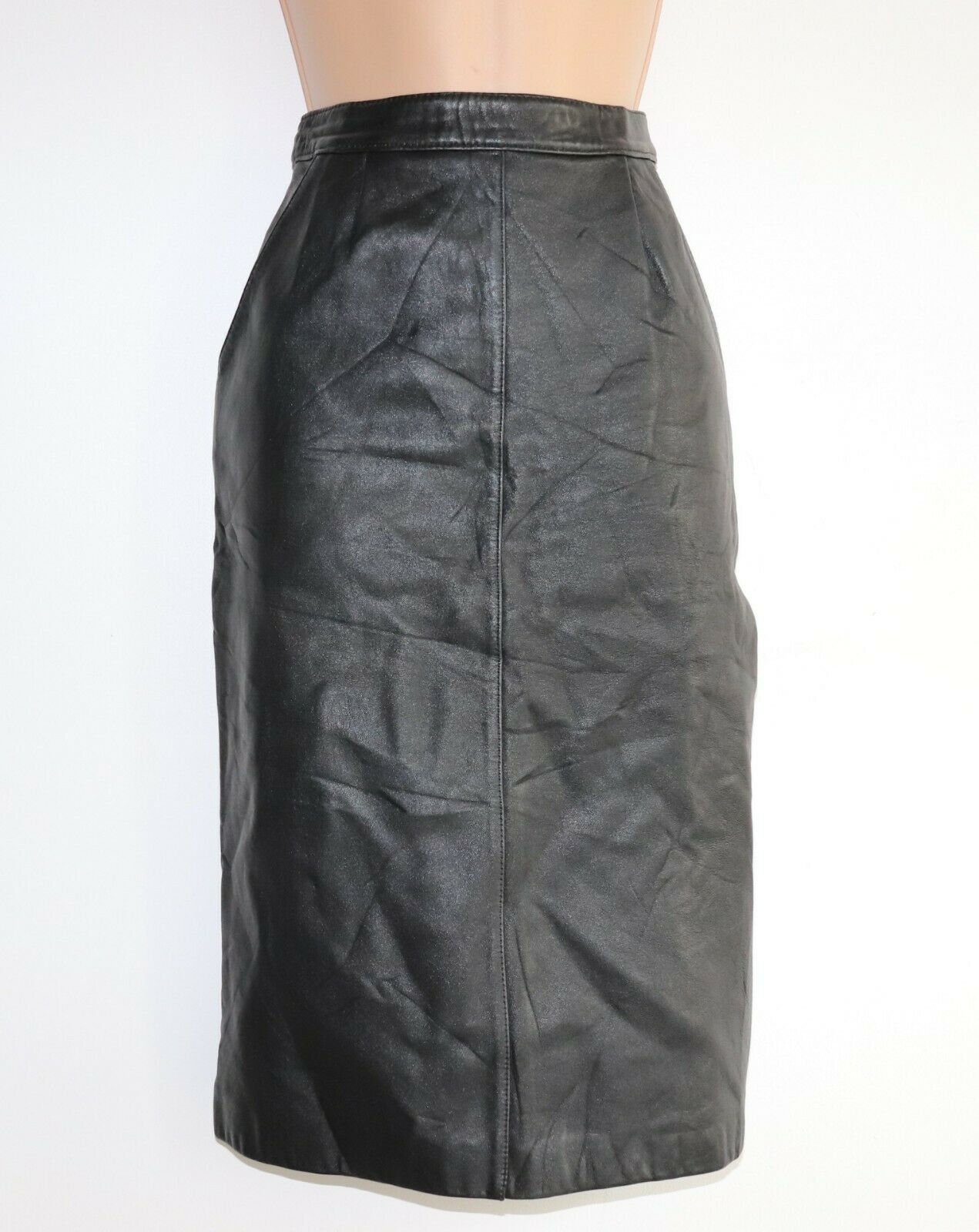Image of Women's Vintage High Waist Black % Leather Skirt Uk WIn