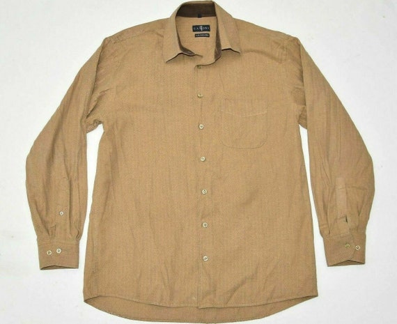 Men's Vintage CAVORI Beige Herringbone Cotton Shirt Size L | Etsy