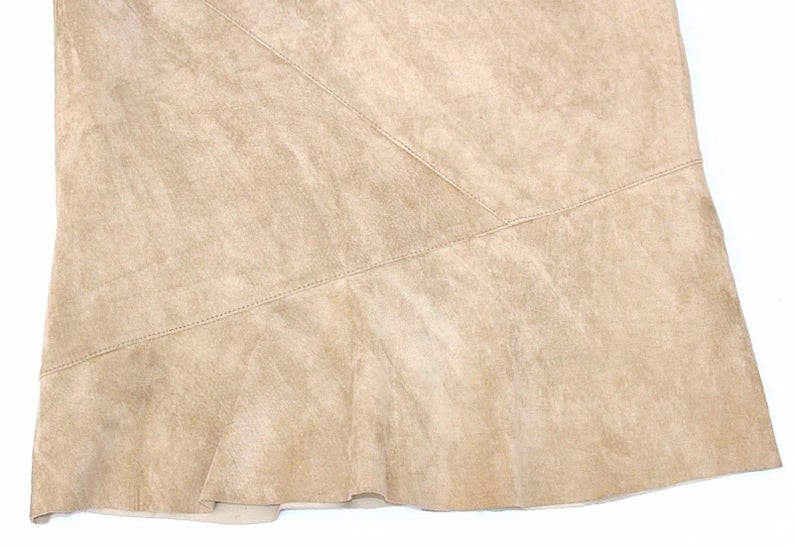 Women/'s Vintage ESTELLE Mid Calf Beige 100/% Leather Suede Skirt size UK12 Waist 30