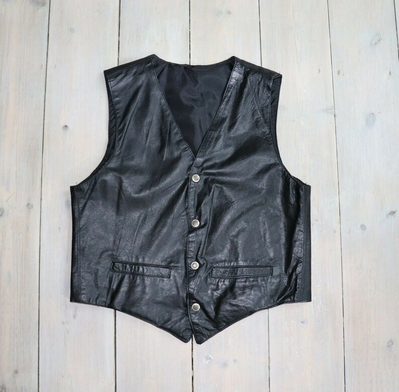 Men's Vintage Fitted Black 100 Leather Waistcoat Vest Etsy
