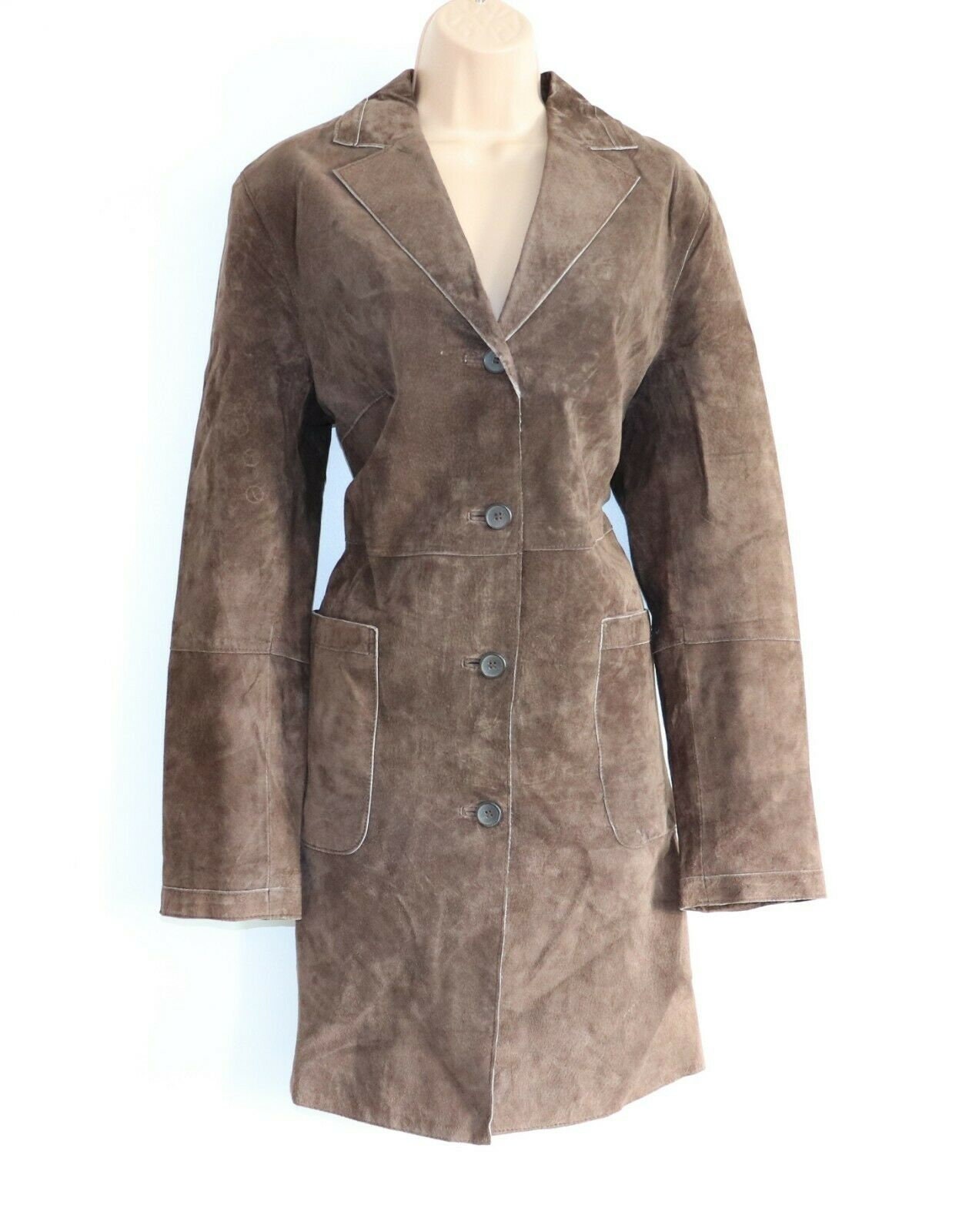 Image of Women's Vintage M&s Brown % Leather Coat Uk