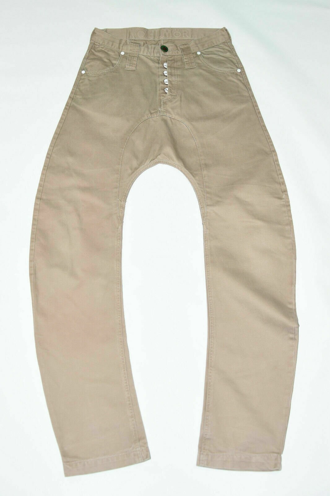 Image of Men's Vintage Humor Santiago Button Fly Drop Crotch Beige Cotton Trousers Pants Size W30 L26