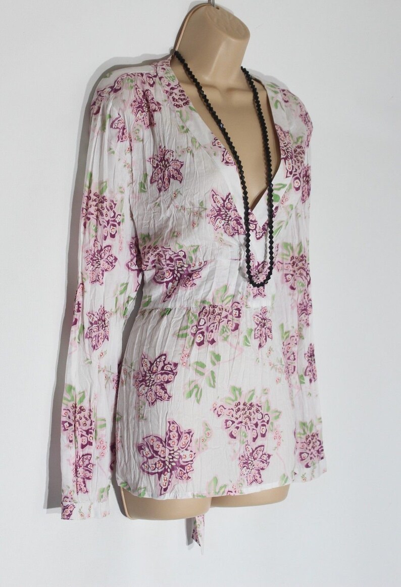 Women/'s Vintage s OLIVER Long Sleeve White Wrinkled Floral Cotton Mix Blouse Size UK16