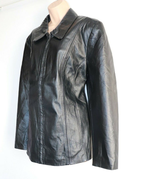 Women's Vintage Worthington Black 100% Leather Jacket Coat UK18 UK20