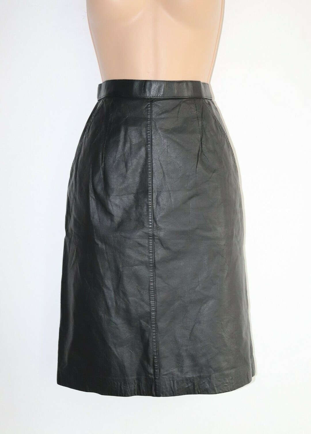 Women's Vintage High Waist Black 100% Leather Skirt UK6 - Etsy