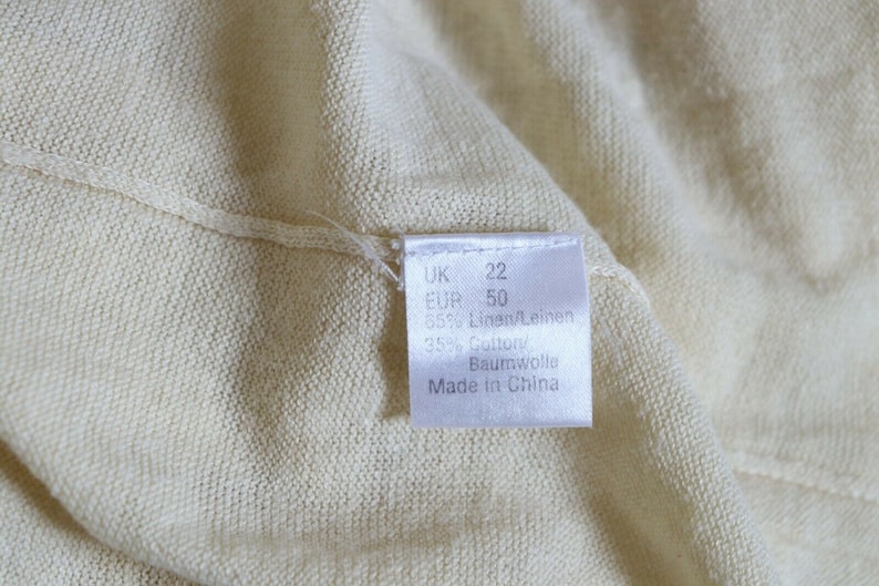 Women/'s Vintage POETRY Thin Knitted Pale Yellow Linen Mix Jumper Sweater Pullover Size UK18 LAGENLOOK