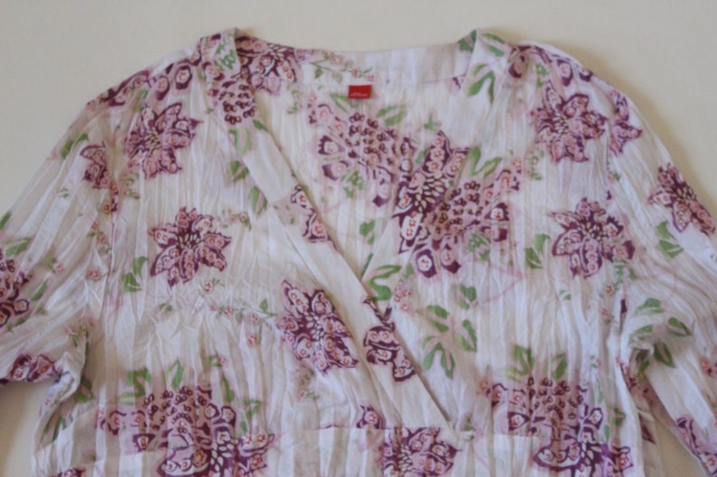 Women/'s Vintage s OLIVER Long Sleeve White Wrinkled Floral Cotton Mix Blouse Size UK16