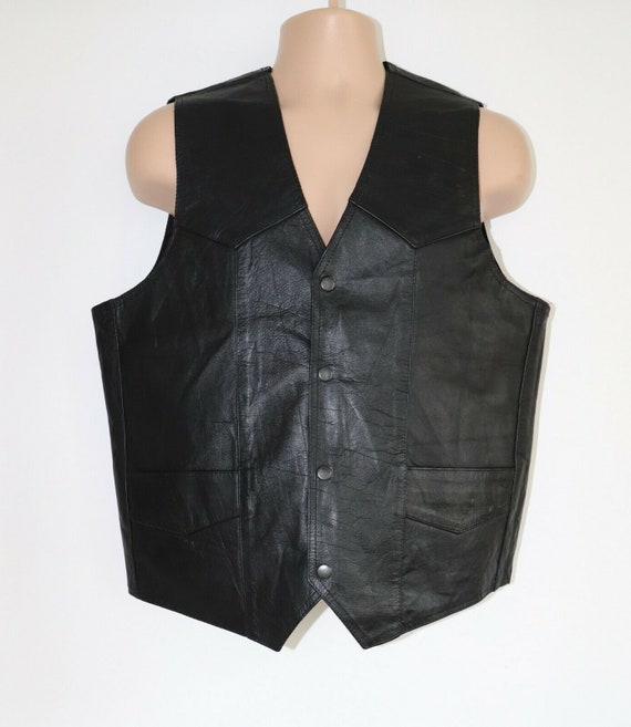 Men's Vintage LUCKY Black 100% Leather Rocker Waistcoat | Etsy