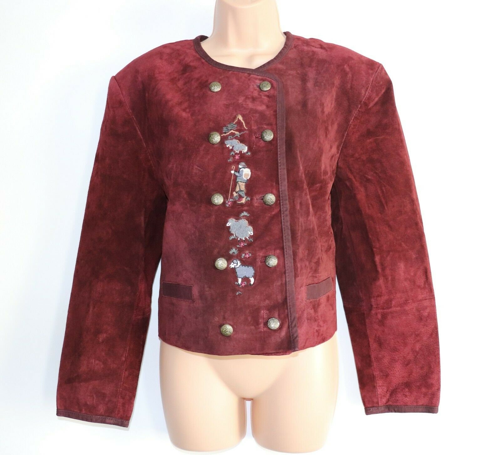 Image of Women's Vintage Leather Sound Deep Red % Leather Suede Jacket Uk