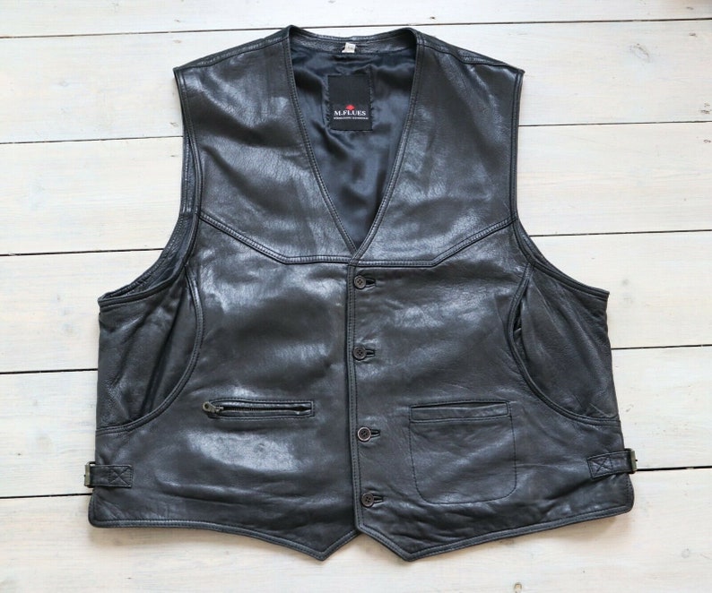 Men's Vintage M. FLUES Black 100% Leather Waistcoat Vest | Etsy