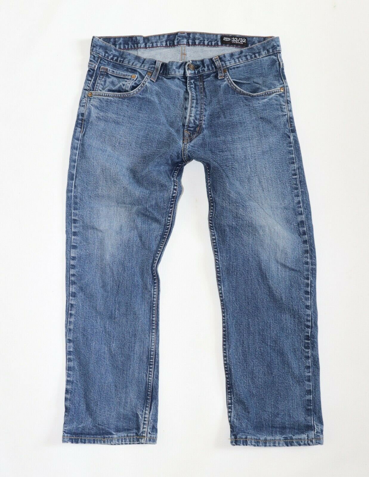Image of Men's Crocker 312 Zip Fly Straight Leg Stretch Blue Denim Cropped Jeans Size W33 L25