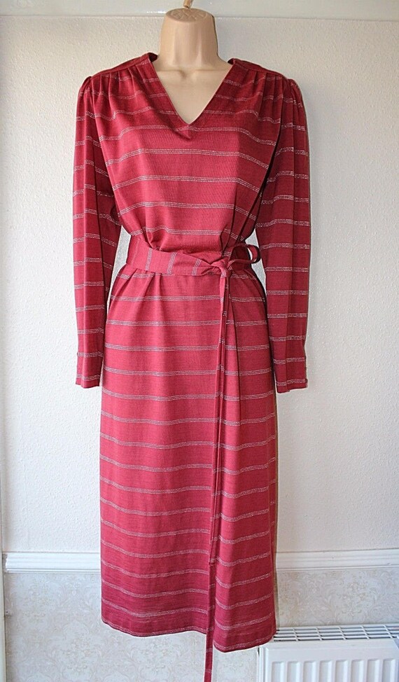 Women's Vintage Knitted Pale Red Silver Strips Wool Dress - Etsy