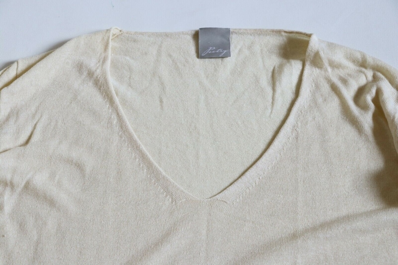 Women/'s Vintage POETRY Thin Knitted Pale Yellow Linen Mix Jumper Sweater Pullover Size UK18 LAGENLOOK
