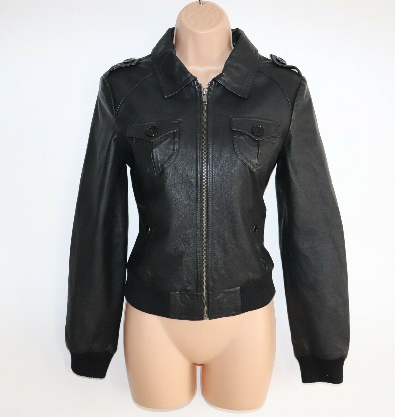 Women's Vintage H&M Bomber Black 100 Leather Jacket UK8 Etsy