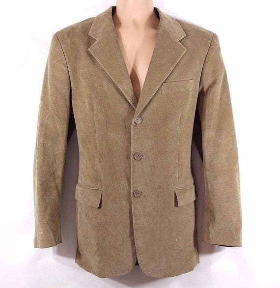 Men's Vintage Fitted Stretch Beige Corduroy Blazer