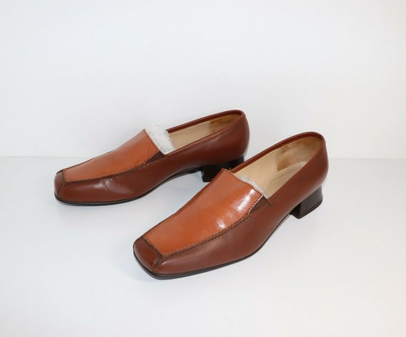 Dames Vintage MANNA Block Heel Brown 100% lederen schoenen | Etsy