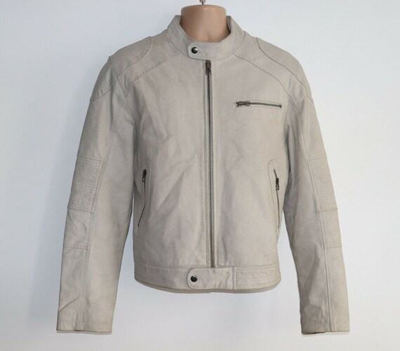 Hombres Vintage C\u0026A gris claro 100% cuero chaqueta tamaño M | Etsy España