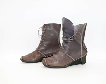 Dames Vintage TRIPPEN Lace Up Mid Calf Taupe 100% Leren - Etsy België