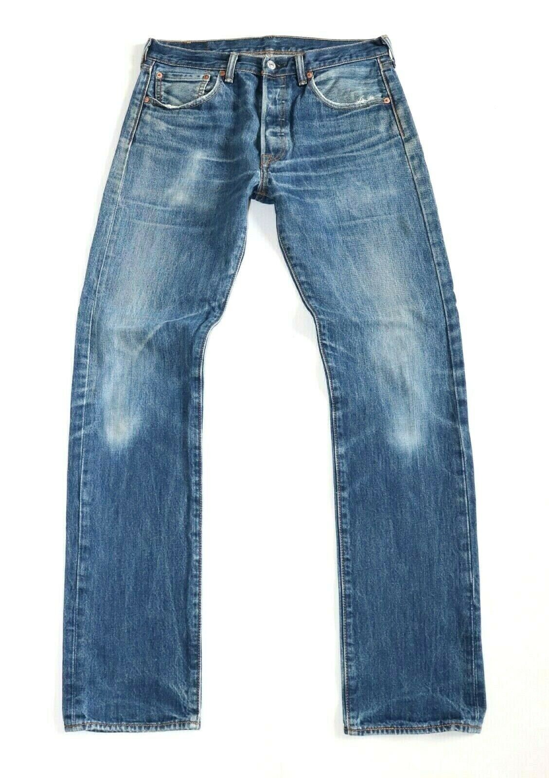 Image of Men's Vintage Levi's Red Tab Button Fly Straight Faded Blue Denim Jeans Size W32 L35