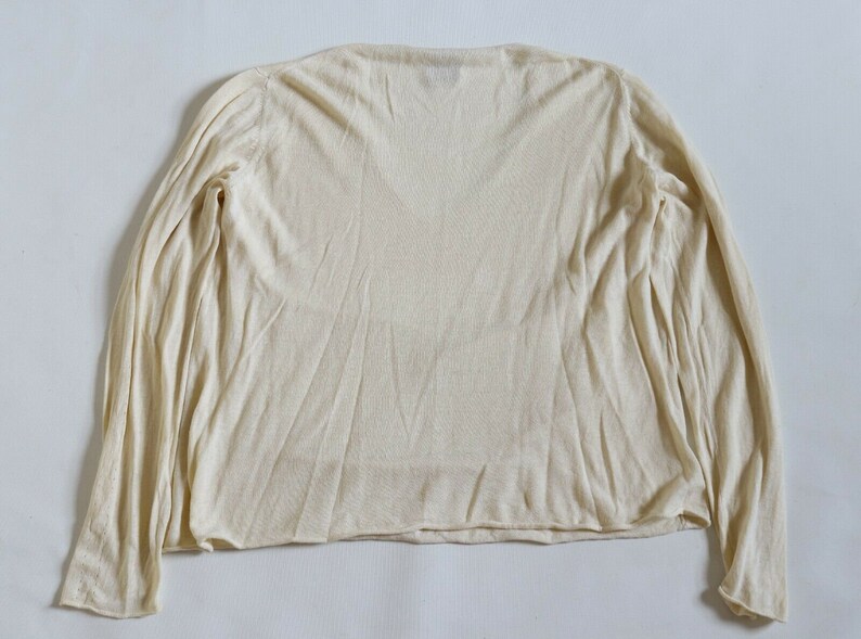 Women/'s Vintage POETRY Thin Knitted Pale Yellow Linen Mix Jumper Sweater Pullover Size UK18 LAGENLOOK