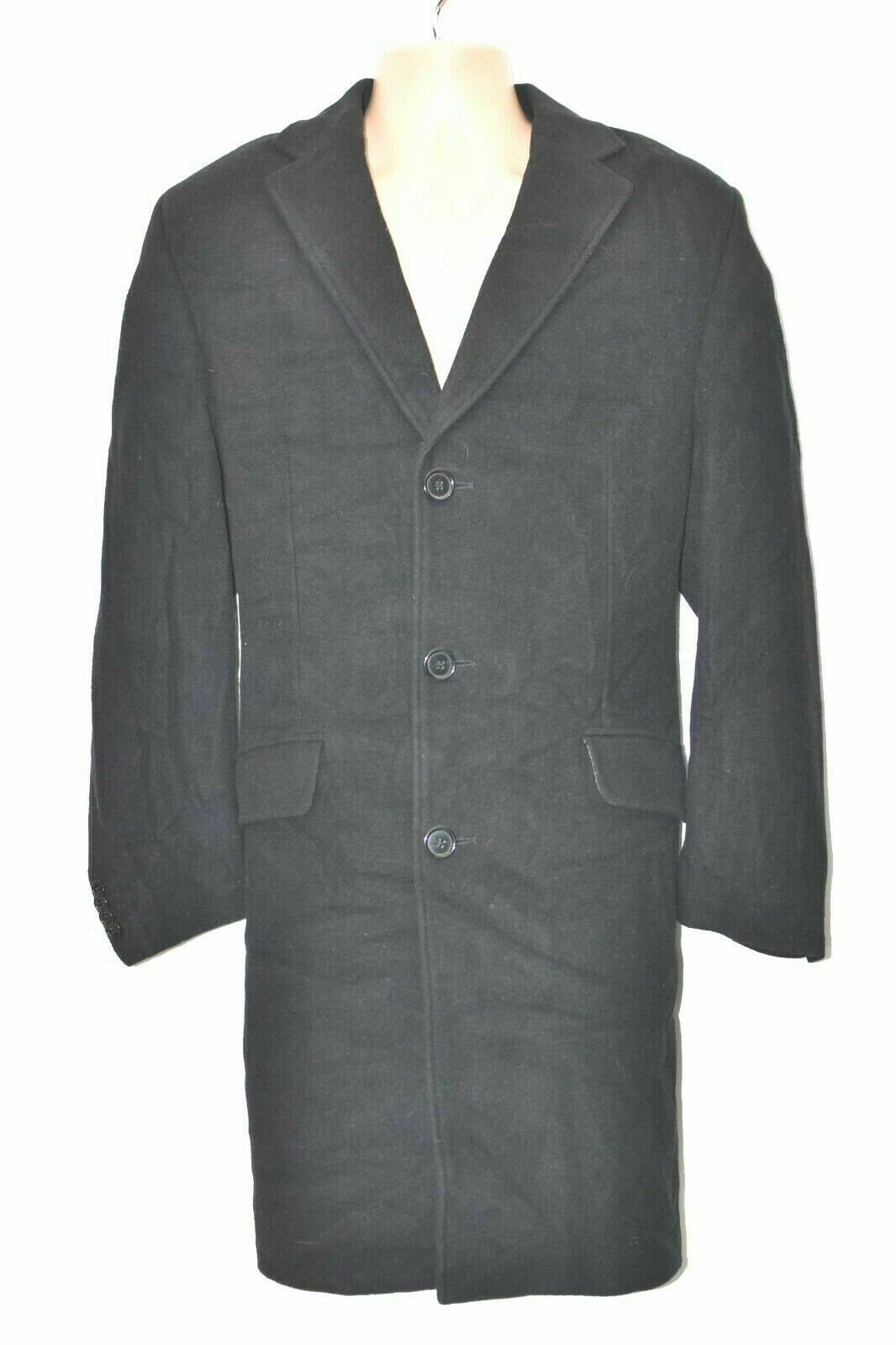 Image of Men's Vintage Dressmann Black Wool Cashmere Overcoat Coat Size L Pit To 22In