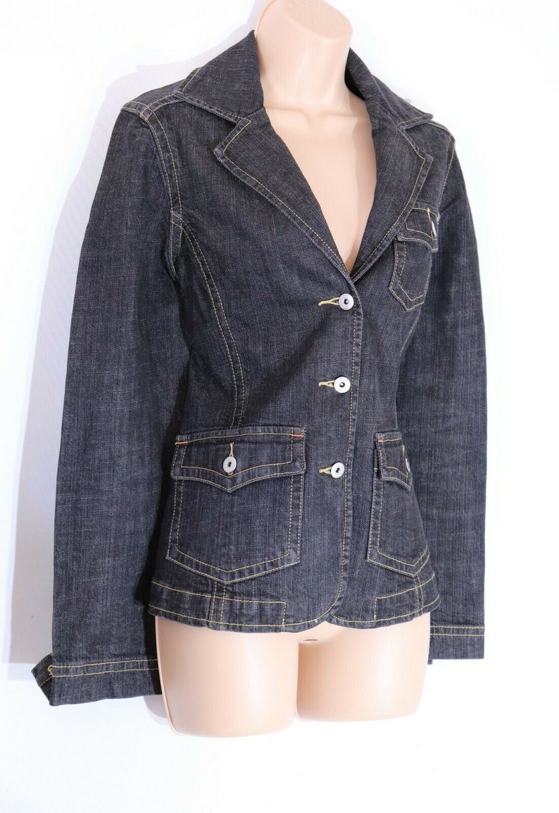 Women/'s Vintage CECIL Black Denim Jean Jacket Blazer UK12 UK14