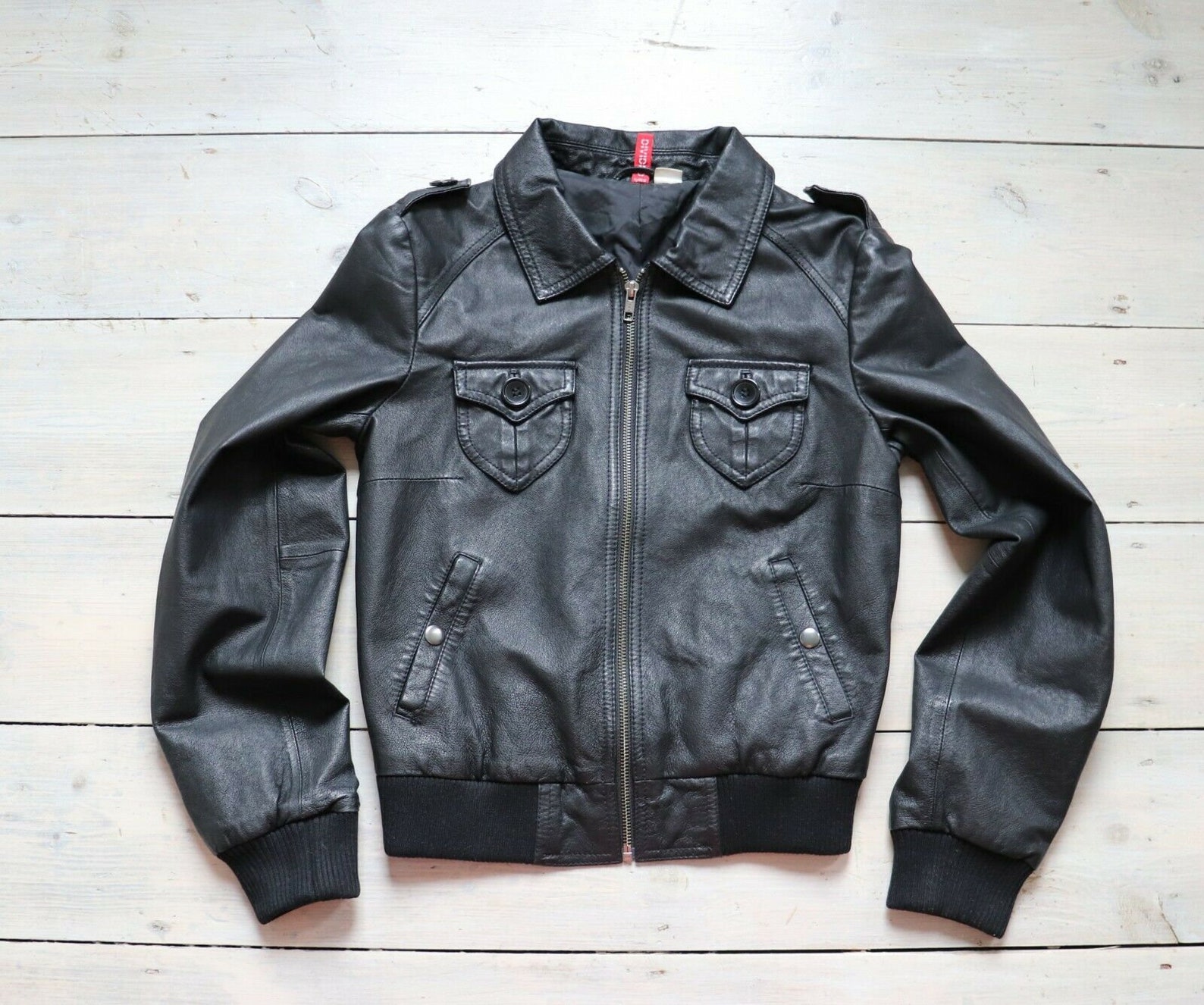 Women's Vintage H&M Bomber Black 100 Leather Jacket UK8 Etsy