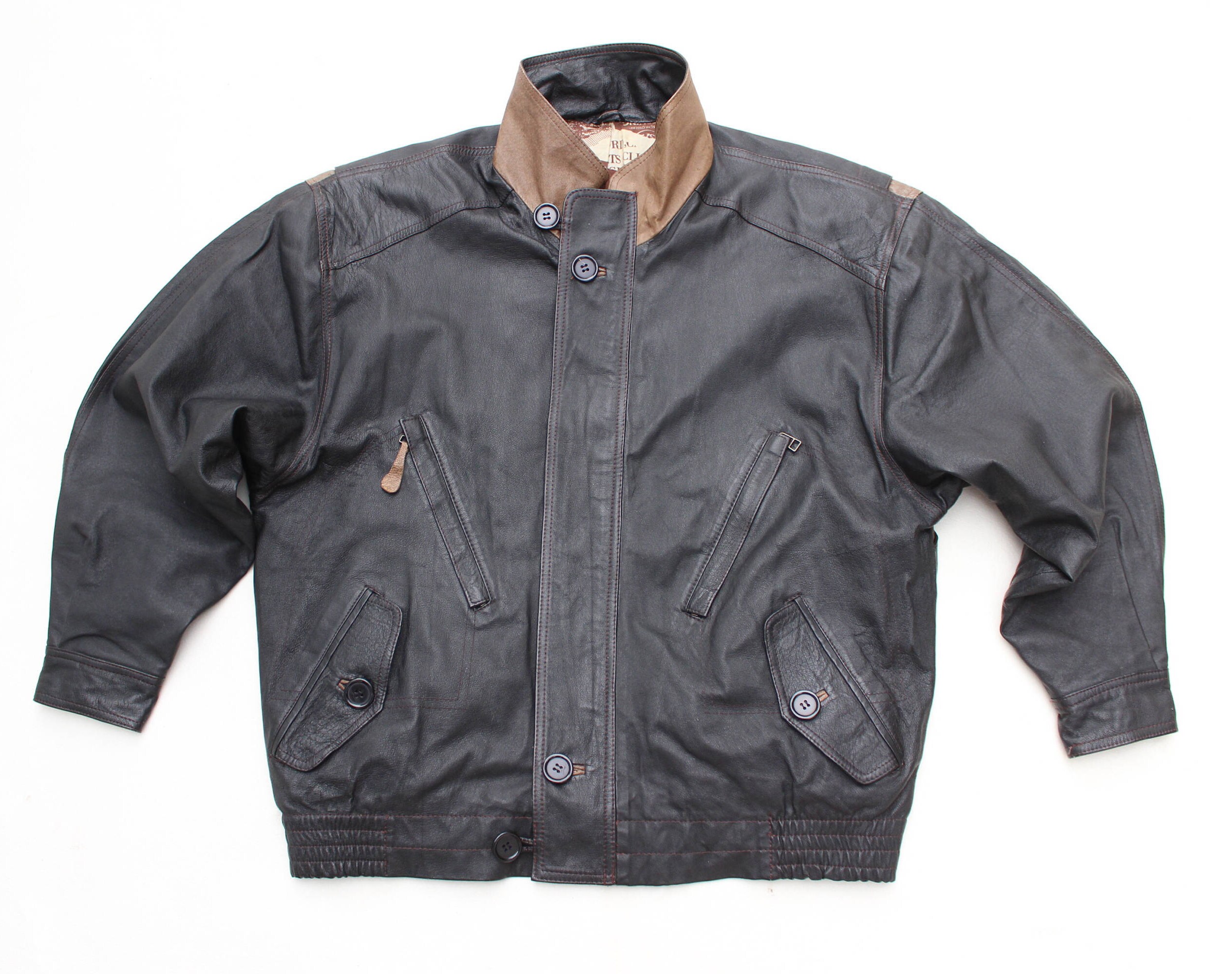 Image of Men's Vintage Black 100% Leather Jacket Size L Pit To 25In