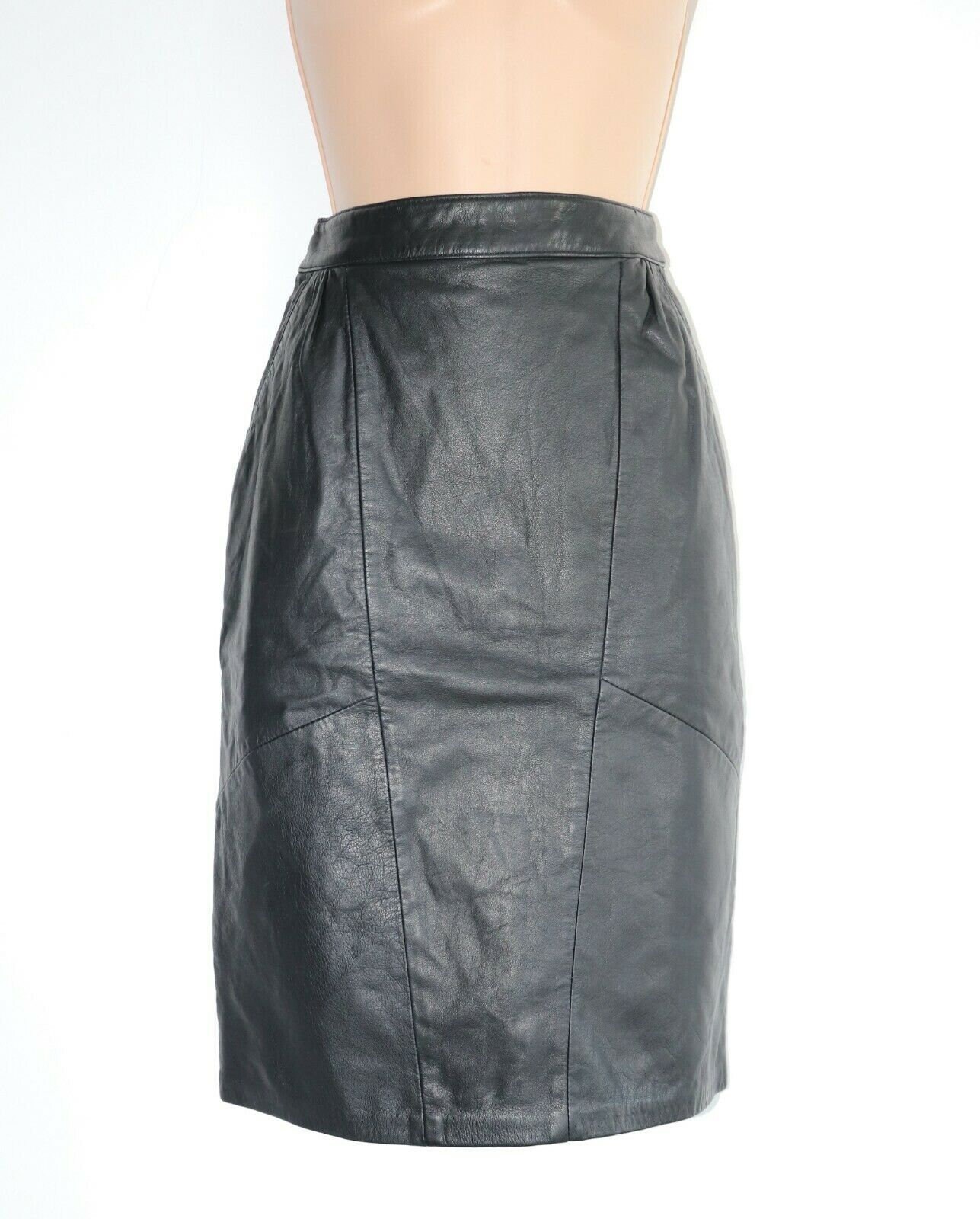 Image of Women's Vintage C&a Yessica High Waist Straight Pencil Knee Length Black % Leather Skirt Size Uk/In