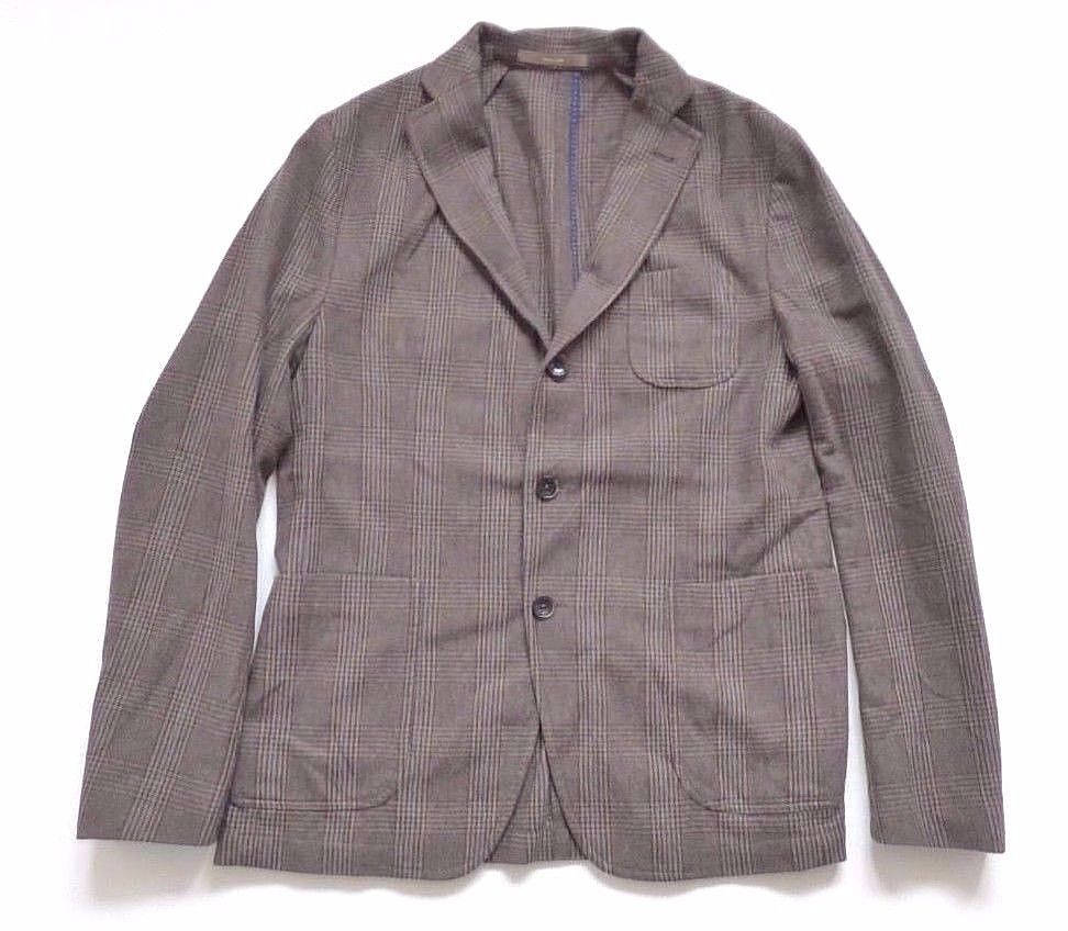 Image of Men's Vintage Paoloni Brown Check Wool Blazer Jacket Size L Pit To 23In 58cm