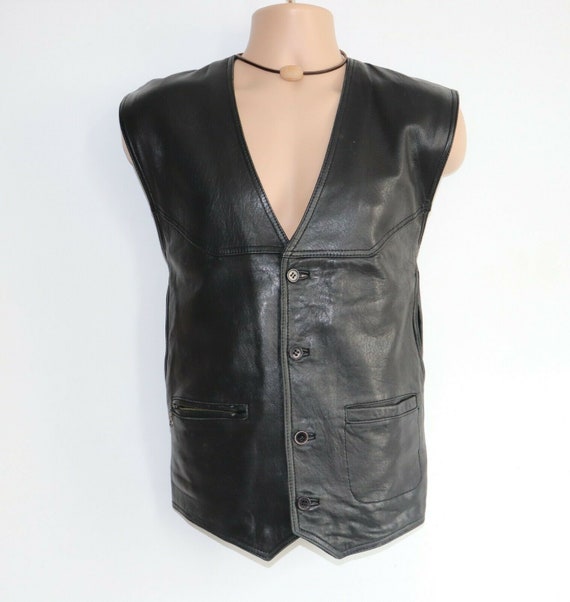 Men's Vintage M. FLUES Black 100% Leather Waistcoat Vest | Etsy