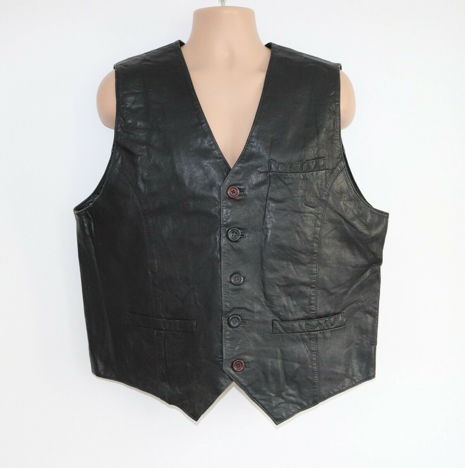 Men's Vintage SAKI Fitted Black 100% Leather Waistcoat | Etsy