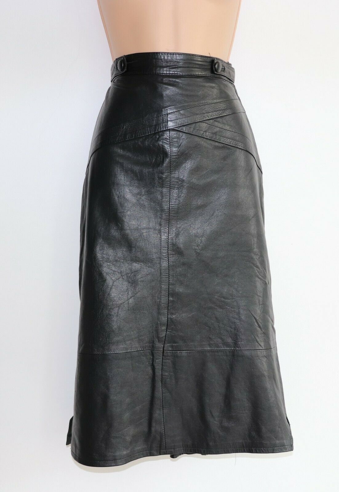 Women's Vintage High Waist Midi Black 100% Leather Skirt | Etsy