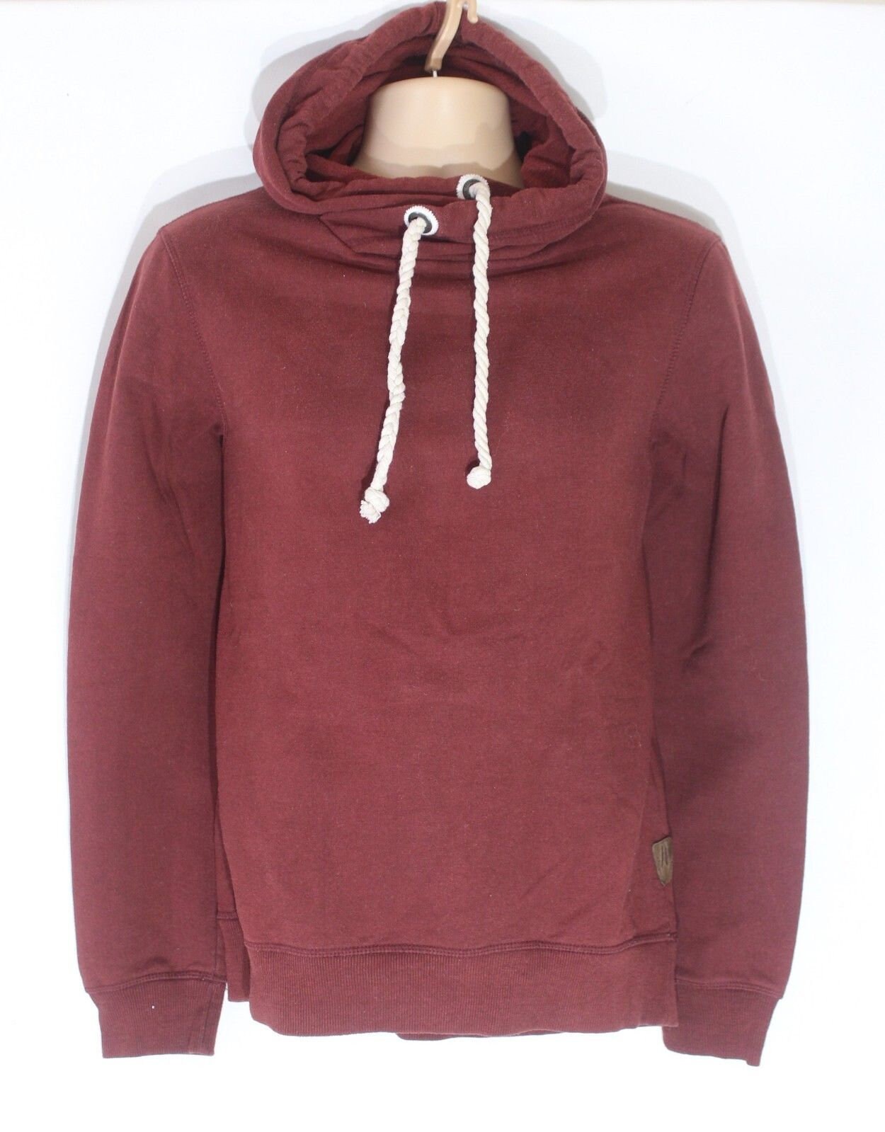 Image of Men's Vintage Bershka Hooded Deep Red Burgundy Cotton Blend Sweatshirt Size M