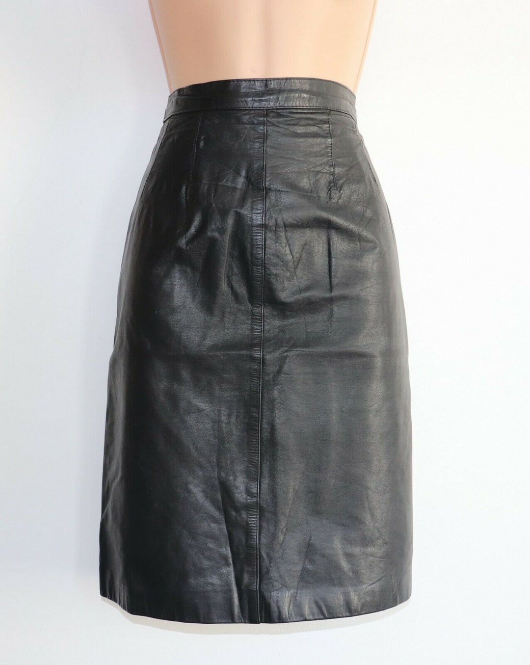 Women's Vintage High Waist Black 100% Leather Skirt UK6 W - Etsy