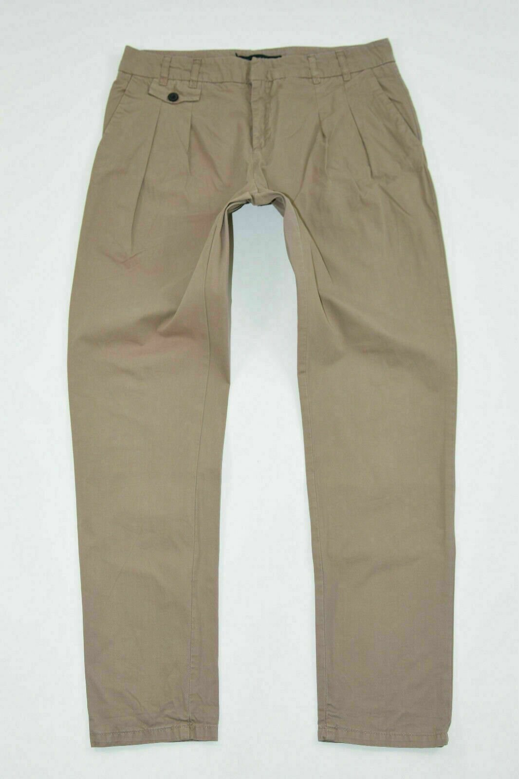 Image of Women's Vintage Zara Zip Fly Tapered Pleated Beige Cotton Chinos Trousers Pants Size Uk/W L