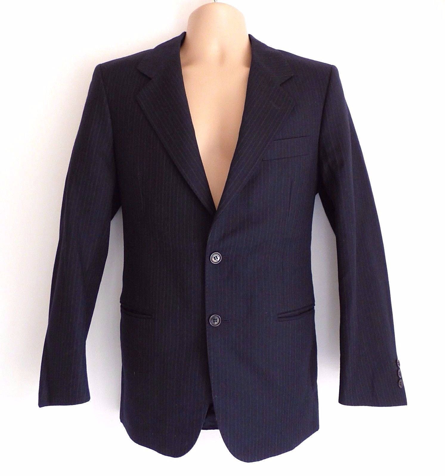 Image of Men's Vintage Asinghall Blue Merino Wool Striped Blazer Suit Jacket M Pit To 21.75In 55cm