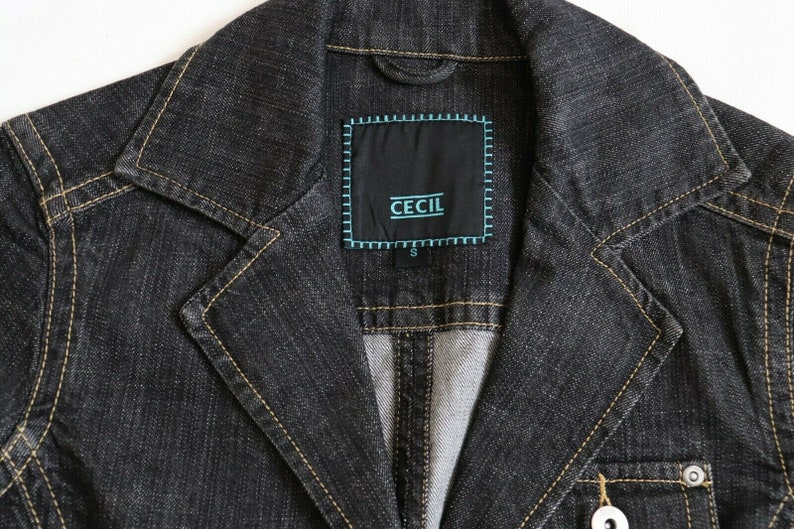 Women/'s Vintage CECIL Black Denim Jean Jacket Blazer UK12 UK14
