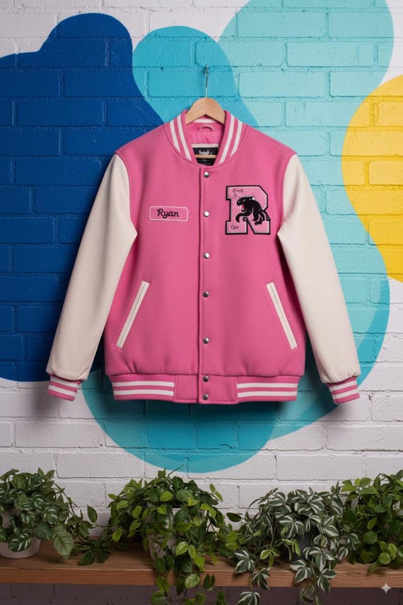 Pink White Varsity Jacket: Custom Wool Letterman Jacket