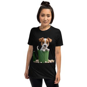 Lustiger Hund in Mülltonne T-Shirt | Rettungs-Welpen-Grafik-T-Stück | Unisex Haustier-Shirt