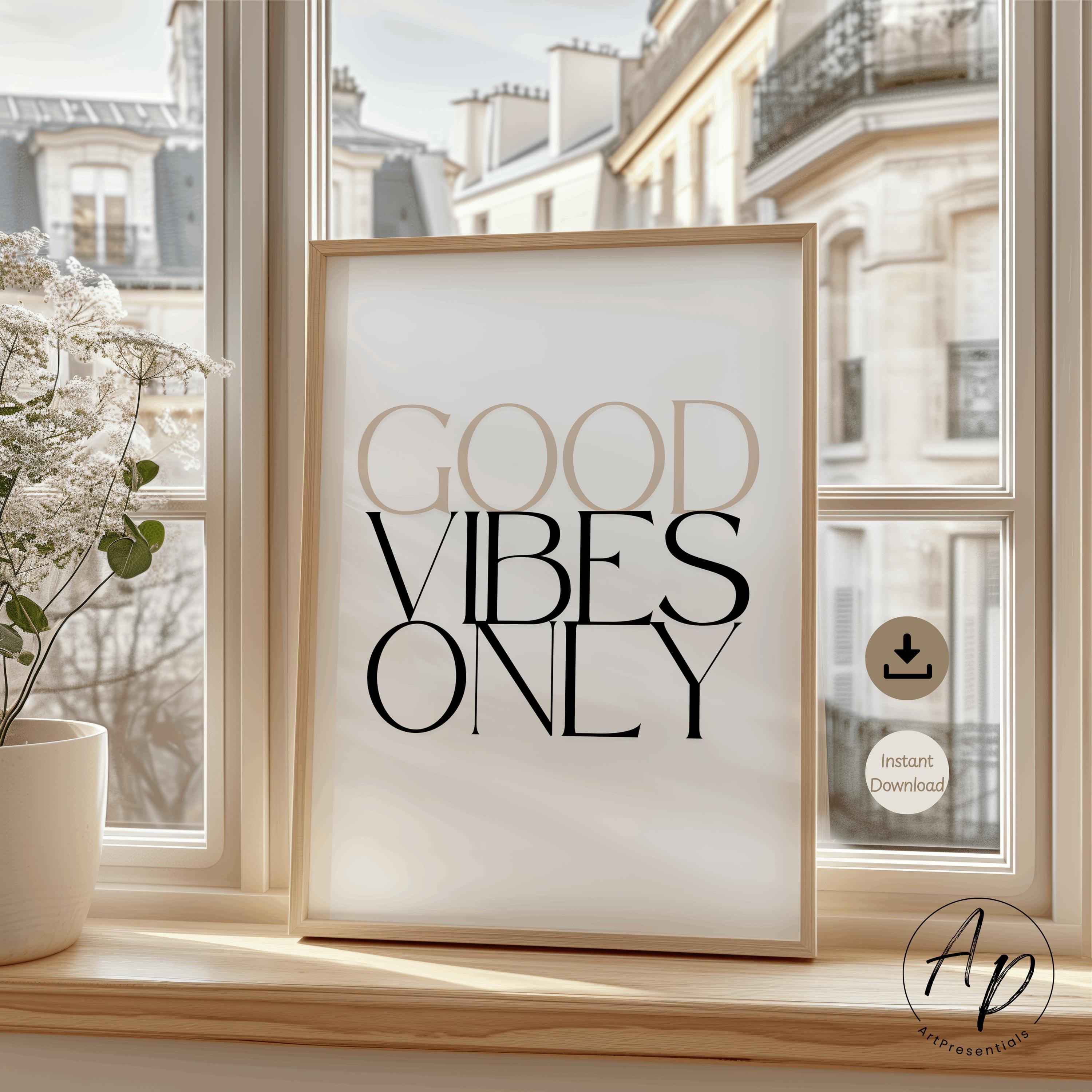 Ilustración De Good Vibes Banner Con Tipografía Flor Y Abeja En Colores Rojo Y Verde Elemento Gráfico Sobre