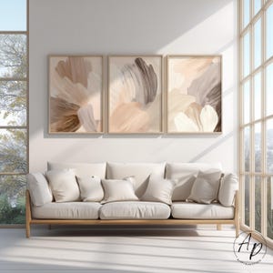 Ensemble de 3 affiches abstraites neutres – Décoration murale beige et marron – Art moderne – Décoration minimaliste pour salon – Style bohème