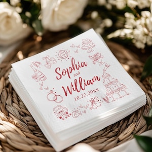 Personalized Wedding Napkins, Custom Bride And Groom Cocktail Napkins, Wedding Reception Guest Towels, Custom Date Beverage Napkins