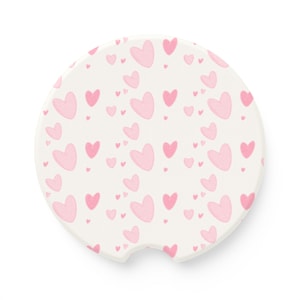 Pink Heart Car Coaster , Soapstone Car Accessories , Cute Gift for Her , Valentine&#39;s Day Car Decor , Heart Pattern Car Coaster