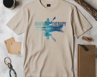 Maglietta River Therapy: maglietta grafica con scritta "Kayak Canoa" - regalo per gli amanti della natura