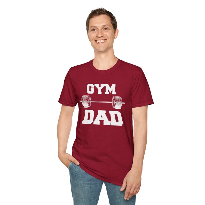 Gym Dad Barbell T-Shirt: Strong Fathers Who Lift Cardinal Red